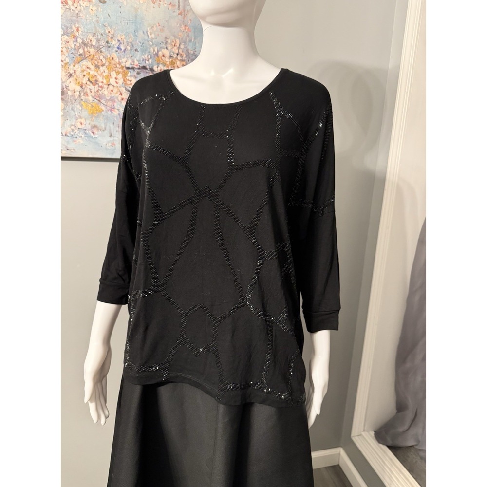 Vazzo Shirt 90s‎ Y2K Inspo Solid Front Black Rhinestone Butterfly Size 2 Dressy
